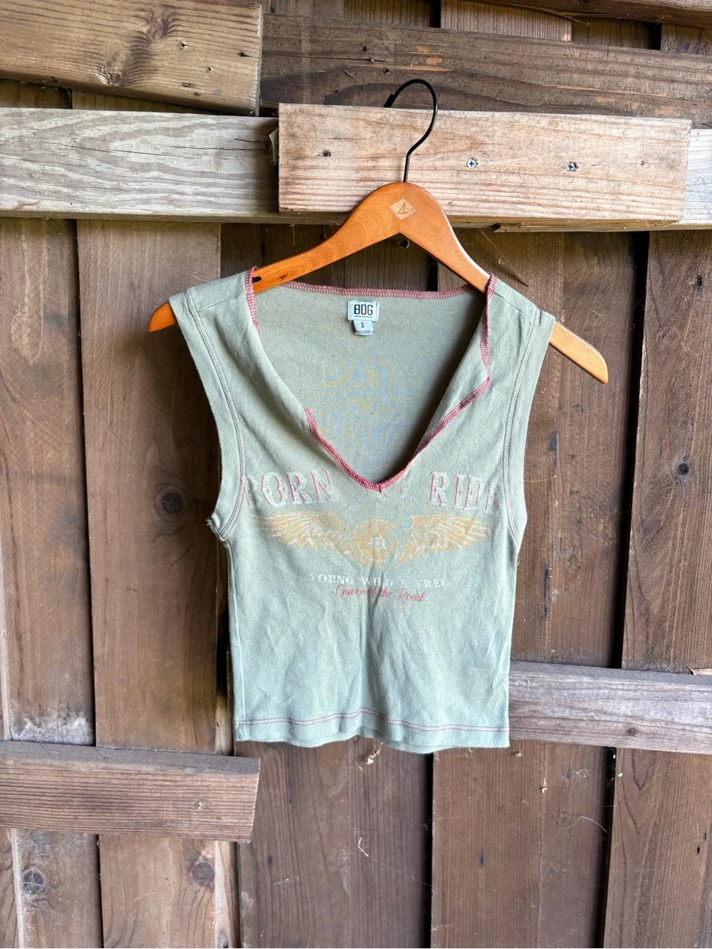 Urban Outfitters BDG Olive Green Born Ride Sleeveless Crop Tee - Picture 1 of 4